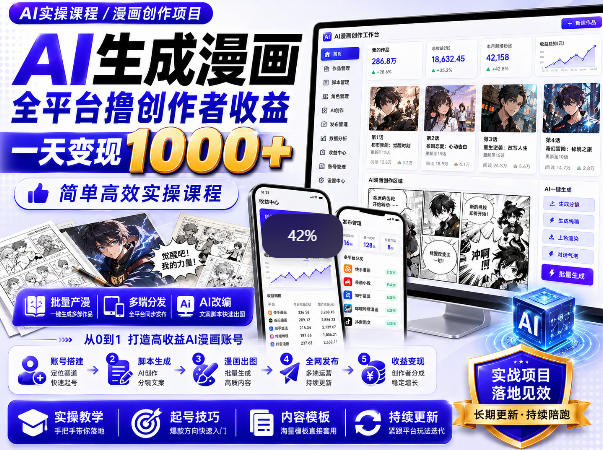AI生成漫画全平台撸创作者收益内部课程,实操最高单日变现1k+网络赚钱,项目资源网,副业资源网,兼职项目,网赚课程-副业赚钱-互联网创业-独家轻创IP大圣网创