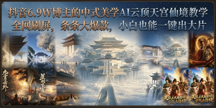 抖音6.9W博主的中式美学AI云顶天宫仙境教学,全网刷屏,条条大爆款,小白也能一键出大片网络赚钱,项目资源网,副业资源网,兼职项目,网赚课程-副业赚钱-互联网创业-独家轻创IP大圣网创