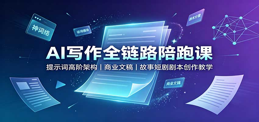AI写作全链路陪跑课:提示词高阶架构,商业文稿,故事短剧剧本创作教学网络赚钱,项目资源网,副业资源网,兼职项目,网赚课程-副业赚钱-互联网创业-独家轻创IP大圣网创