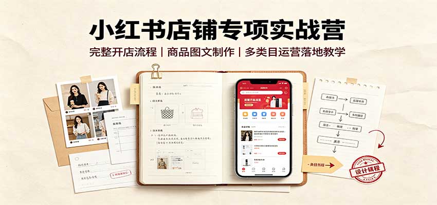 小红书店铺专项实战营:完整开店流程,商品图文制作,多类目运营落地教学网络赚钱,项目资源网,副业资源网,兼职项目,网赚课程-副业赚钱-互联网创业-独家轻创IP大圣网创