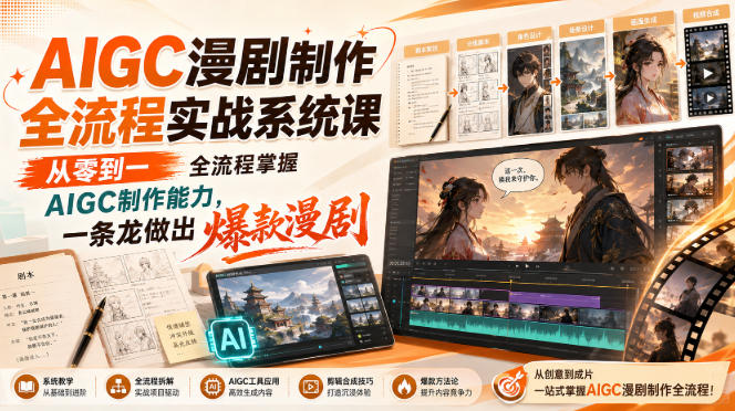 AIGC漫剧制作全流程实战系统课，从零到一全流程掌握AIGC制作能力，一条龙做出爆款漫剧网络赚钱,项目资源网,副业资源网,兼职项目,网赚课程-副业赚钱-互联网创业-独家轻创IP大圣网创