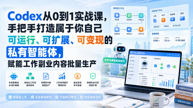 Codex从0到1实战课,手把手打造属于你自己可运行、可扩展、可变现的私有智能体,赋能工作副业内容批量生产网络赚钱,项目资源网,副业资源网,兼职项目,网赚课程-副业赚钱-互联网创业-独家轻创IP大圣网创