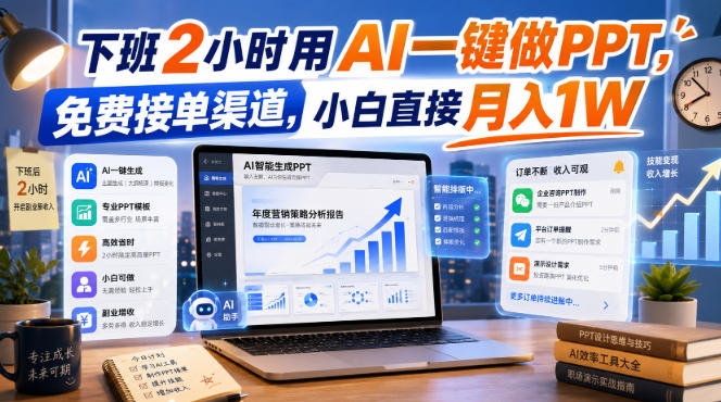 下班2小时用AI一键做PPT，免费接单渠道，小白直接月入1W【揭秘】网络赚钱,项目资源网,副业资源网,兼职项目,网赚课程-副业赚钱-互联网创业-独家轻创IP大圣网创