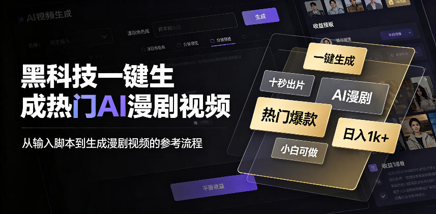 黑科技一键生成热门AI漫剧视频,十秒钟即可搞定,小白也能日入1k+【揭秘】网络赚钱,项目资源网,副业资源网,兼职项目,网赚课程-副业赚钱-互联网创业-独家轻创IP大圣网创