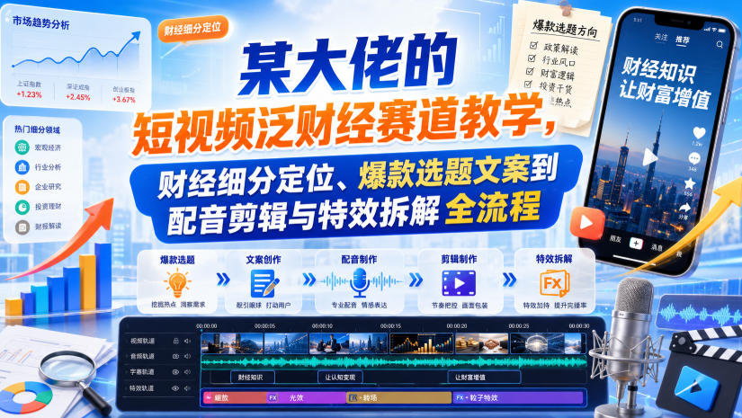 某大佬的短视频泛财经赛道教学，财经细分定位、爆款选题文案到配音剪辑与特效拆解全流程网络赚钱,项目资源网,副业资源网,兼职项目,网赚课程-副业赚钱-互联网创业-独家轻创IP大圣网创