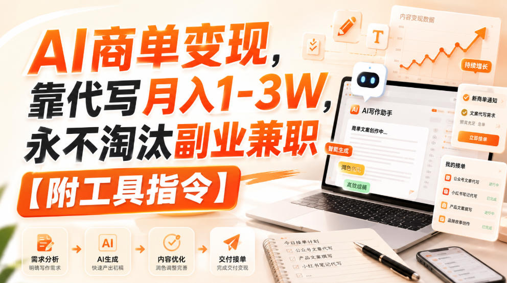 AI商单变现,靠代写月入1-3W,永不淘汰副业兼职【附工具指令】【揭秘】网络赚钱,项目资源网,副业资源网,兼职项目,网赚课程-副业赚钱-互联网创业-独家轻创IP大圣网创