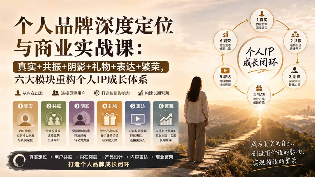 个人品牌深度定位与商业实战课:真实+共振+阴影+礼物+表达+繁荣,六大模块重构个人IP成长体系网络赚钱,项目资源网,副业资源网,兼职项目,网赚课程-副业赚钱-互联网创业-独家轻创IP大圣网创