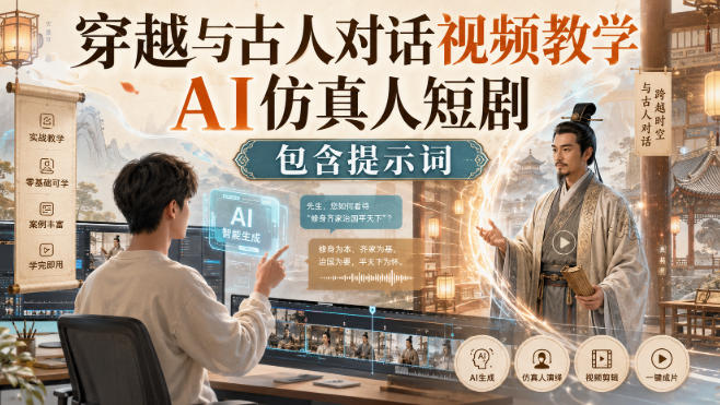 穿越与古人对话视频教学,AI仿真人短剧,包含提示词网络赚钱,项目资源网,副业资源网,兼职项目,网赚课程-副业赚钱-互联网创业-独家轻创IP大圣网创