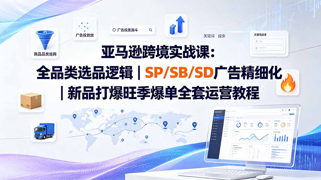 亚马逊跨境实战课-更新8月：全品类选品逻辑｜SP/SB/SD广告精细化｜新品打爆旺季爆单全套运营教程网络赚钱,项目资源网,副业资源网,兼职项目,网赚课程-副业赚钱-互联网创业-独家轻创IP大圣网创
