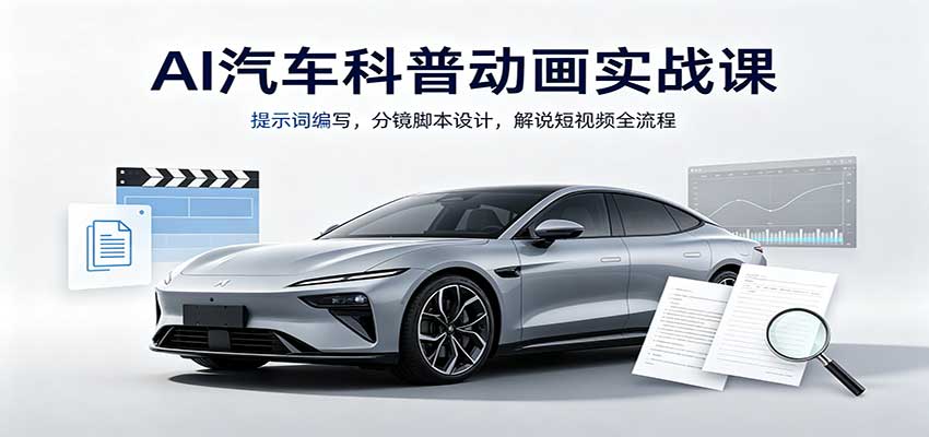 AI汽车科普动画实战课：提示词编写，分镜脚本设计，解说短视频全流程网络赚钱,项目资源网,副业资源网,兼职项目,网赚课程-副业赚钱-互联网创业-独家轻创IP大圣网创