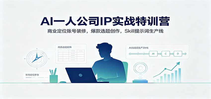 AI一人公司IP实战特训营:商业定位账号装修,爆款选题创作,Skill提示词生产线网络赚钱,项目资源网,副业资源网,兼职项目,网赚课程-副业赚钱-互联网创业-独家轻创IP大圣网创