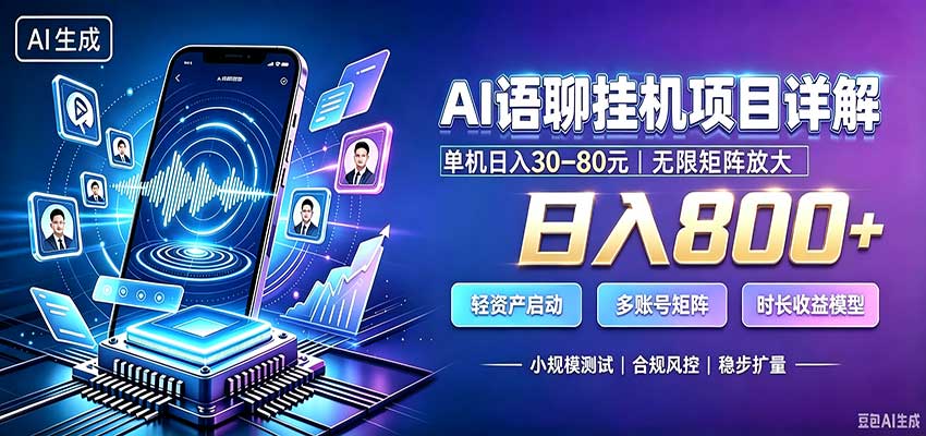 AI语聊挂机,日入800+,适用个人副业,工作室矩阵操作网络赚钱,项目资源网,副业资源网,兼职项目,网赚课程-副业赚钱-互联网创业-独家轻创IP大圣网创