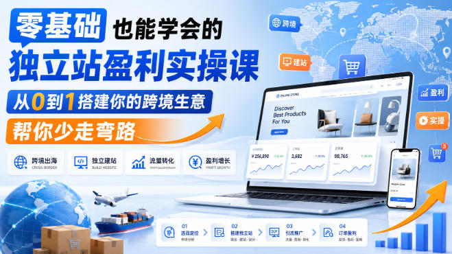 零基础也能学会的独立站盈利实操课，从0到1搭建你的跨境生意，帮你少走弯路网络赚钱,项目资源网,副业资源网,兼职项目,网赚课程-副业赚钱-互联网创业-独家轻创IP大圣网创