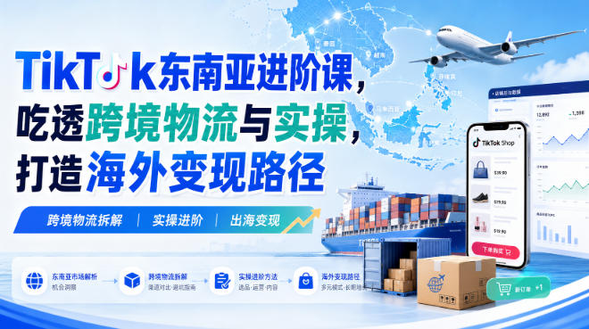TikTok东南亚进阶课，吃透跨境物流与实操，打造海外变现路径网络赚钱,项目资源网,副业资源网,兼职项目,网赚课程-副业赚钱-互联网创业-独家轻创IP大圣网创