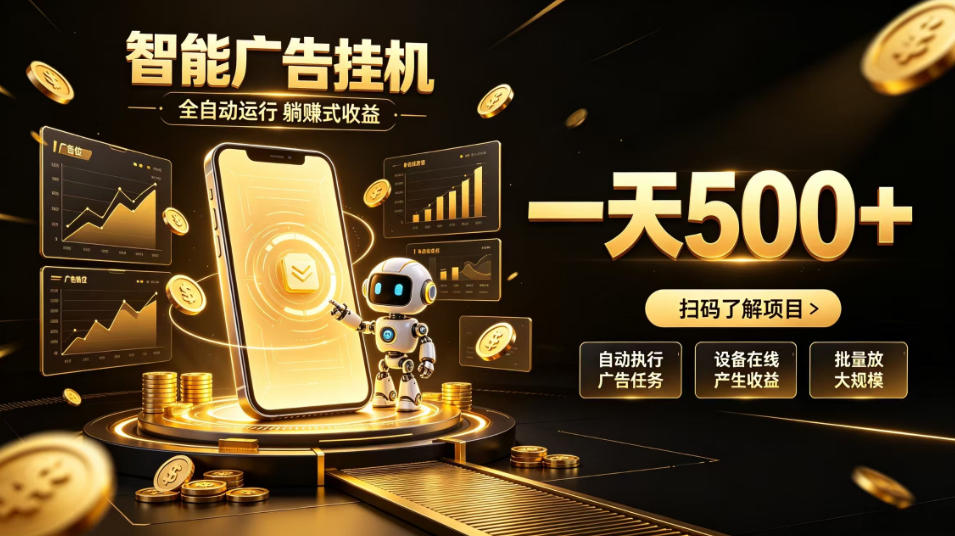 智能广告挂G项目,无需人工值守,全自动躺賺增收,单日收益可达500+【揭秘】网络赚钱,项目资源网,副业资源网,兼职项目,网赚课程-副业赚钱-互联网创业-独家轻创IP大圣网创