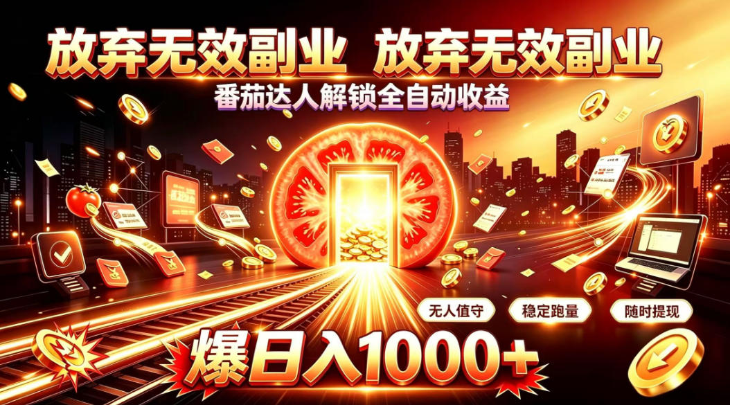 放弃无效副业，番茄达人解锁全自动收益，日入1k+，门槛最低的线上轻资产项目【揭秘】网络赚钱,项目资源网,副业资源网,兼职项目,网赚课程-副业赚钱-互联网创业-独家轻创IP大圣网创