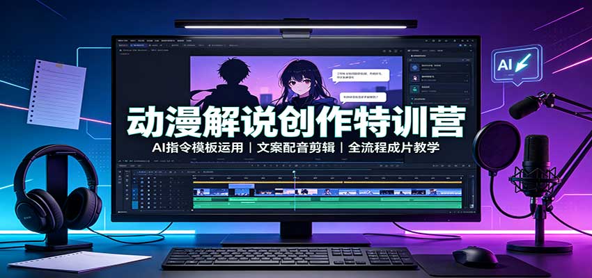 动漫解说创作特训营：AI指令模板运用，文案配音剪辑，全流程成片教学网络赚钱,项目资源网,副业资源网,兼职项目,网赚课程-副业赚钱-互联网创业-独家轻创IP大圣网创