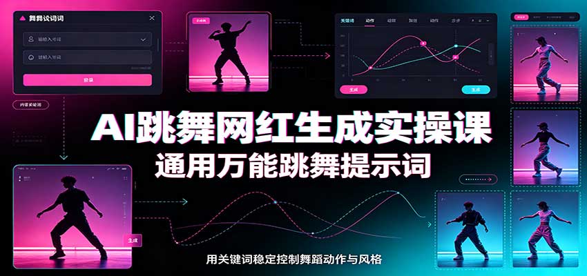 AI跳舞网红生成实操课：通用万能跳舞提示词，多模型适配，人物舞蹈视频制作全套教学网络赚钱,项目资源网,副业资源网,兼职项目,网赚课程-副业赚钱-互联网创业-独家轻创IP大圣网创