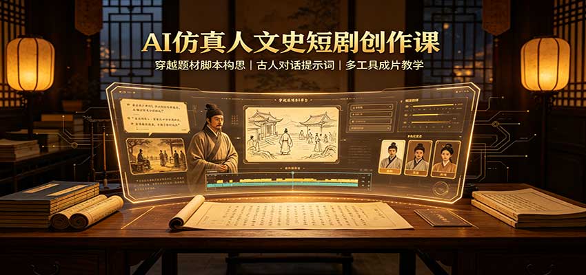 AI仿真人文史短剧创作课：穿越题材脚本构思，古人对话提示词，多工具成片教学网络赚钱,项目资源网,副业资源网,兼职项目,网赚课程-副业赚钱-互联网创业-独家轻创IP大圣网创