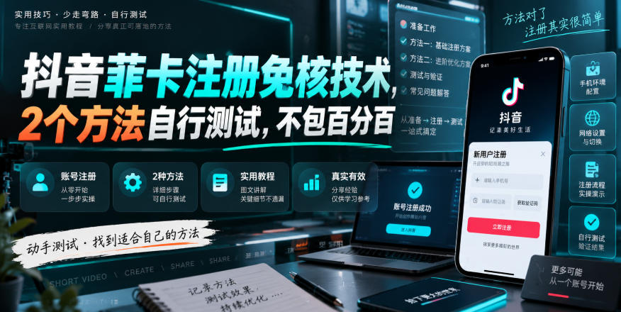 抖音菲卡注册免核技术，2个方法自行测试，不包百分百网络赚钱,项目资源网,副业资源网,兼职项目,网赚课程-副业赚钱-互联网创业-独家轻创IP大圣网创