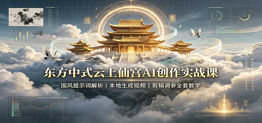 东方中式云上仙宫AI创作实战课：国风提示词解析，本地生成视频，剪辑调参全套教学网络赚钱,项目资源网,副业资源网,兼职项目,网赚课程-副业赚钱-互联网创业-独家轻创IP大圣网创
