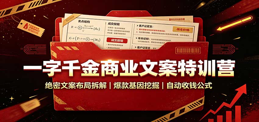 一字千金商业文案特训营：绝密文案布局拆解，爆款基因挖掘，自动收钱公式网络赚钱,项目资源网,副业资源网,兼职项目,网赚课程-副业赚钱-互联网创业-独家轻创IP大圣网创