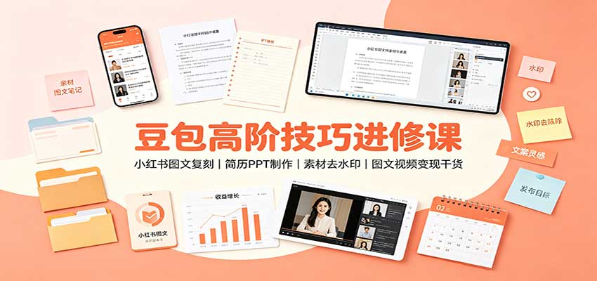 豆包高阶技巧进修课:小红书图文复刻,简历PPT制作,素材去水印,图文视频变现干货网络赚钱,项目资源网,副业资源网,兼职项目,网赚课程-副业赚钱-互联网创业-独家轻创IP大圣网创