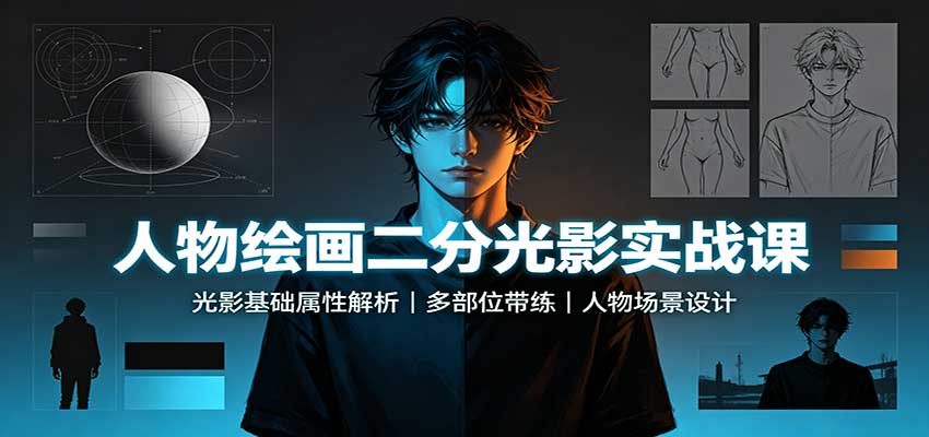 人物绘画二分光影实战课:光影基础属性解析,多部位带练,人物场景设计网络赚钱,项目资源网,副业资源网,兼职项目,网赚课程-副业赚钱-互联网创业-独家轻创IP大圣网创
