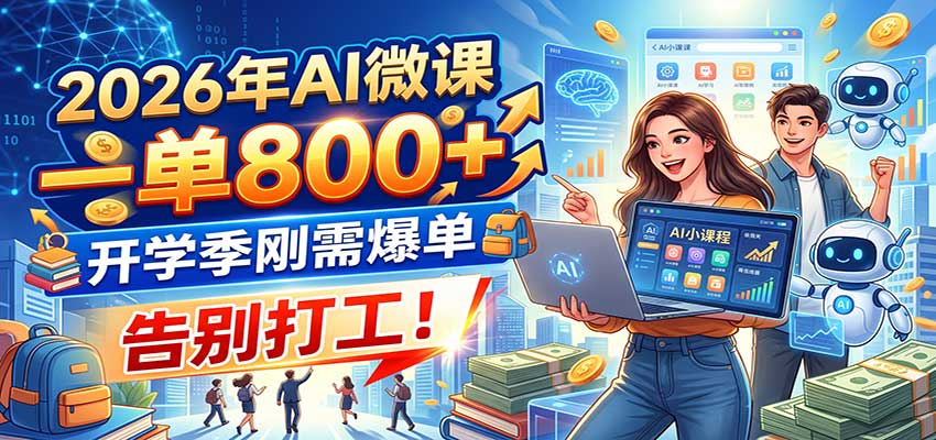 2026年AI微课,一单800+,开学季刚需爆单,告别打工!网络赚钱,项目资源网,副业资源网,兼职项目,网赚课程-副业赚钱-互联网创业-独家轻创IP大圣网创