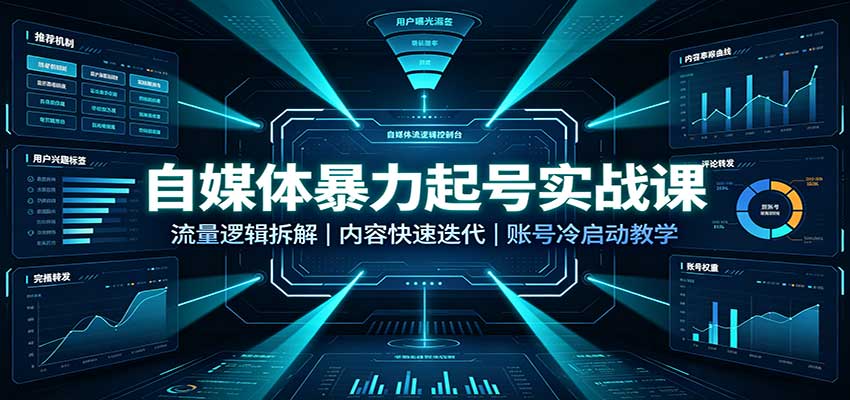 自媒体暴力起号实战课:流量逻辑拆解,内容快速迭代,账号冷启动教学网络赚钱,项目资源网,副业资源网,兼职项目,网赚课程-副业赚钱-互联网创业-独家轻创IP大圣网创
