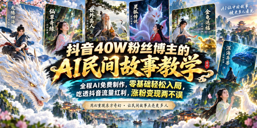 抖音40W粉丝博主的AI民间故事教学,全程AI免费制作,零基础轻松入局,吃透抖音流量红利,涨粉变现两不误网络赚钱,项目资源网,副业资源网,兼职项目,网赚课程-副业赚钱-互联网创业-独家轻创IP大圣网创