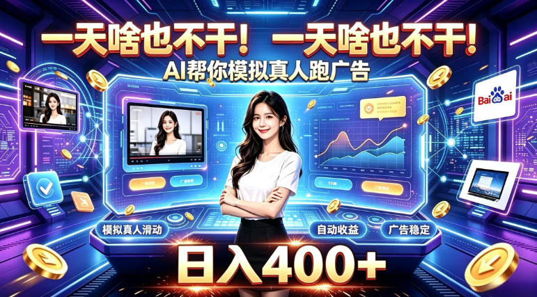 一天啥也不干!AI帮你模拟真人跑广告,稳定日入400+,实现真正被动变现【揭秘】网络赚钱,项目资源网,副业资源网,兼职项目,网赚课程-副业赚钱-互联网创业-独家轻创IP大圣网创