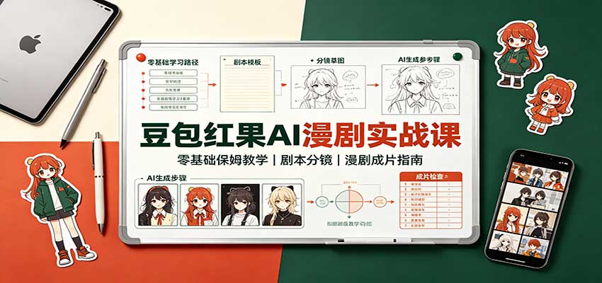 豆包红果AI漫剧实战课：零基础保姆教学，剧本分镜，漫剧成片指南网络赚钱,项目资源网,副业资源网,兼职项目,网赚课程-副业赚钱-互联网创业-独家轻创IP大圣网创