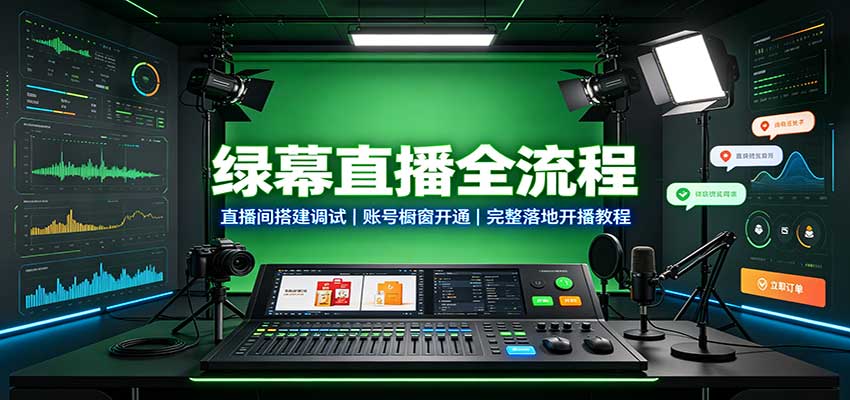 绿幕直播全流程：直播间搭建调试，账号橱窗开通，完整落地开播教程网络赚钱,项目资源网,副业资源网,兼职项目,网赚课程-副业赚钱-互联网创业-独家轻创IP大圣网创