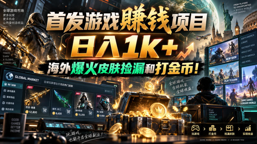 首发游戏賺钱项目，日入1k+，海外爆火皮肤捡漏和打金币！【揭秘】网络赚钱,项目资源网,副业资源网,兼职项目,网赚课程-副业赚钱-互联网创业-独家轻创IP大圣网创