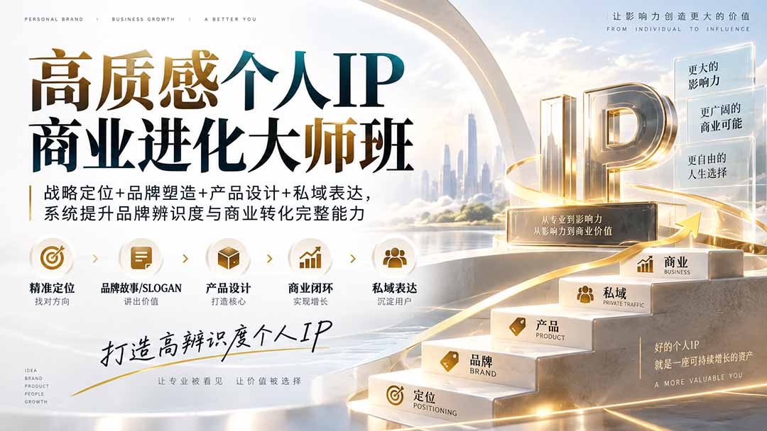 高质感个人IP商业进化大师班:战略定位+品牌塑造+产品设计+私域表达,系统提升品牌辨识度与商业转化完整能力网络赚钱,项目资源网,副业资源网,兼职项目,网赚课程-副业赚钱-互联网创业-独家轻创IP大圣网创