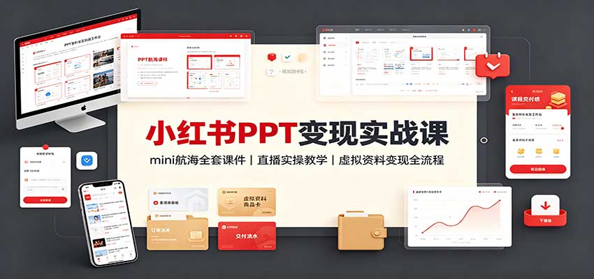 小红书PPT变现实战课：mini航海全套课件+直播实操教学，虚拟资料变现全流程网络赚钱,项目资源网,副业资源网,兼职项目,网赚课程-副业赚钱-互联网创业-独家轻创IP大圣网创