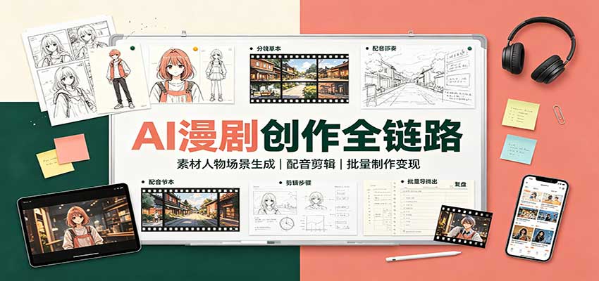 AI漫剧创作全链路：素材人物场景生成，配音剪辑，批量制作变现网络赚钱,项目资源网,副业资源网,兼职项目,网赚课程-副业赚钱-互联网创业-独家轻创IP大圣网创