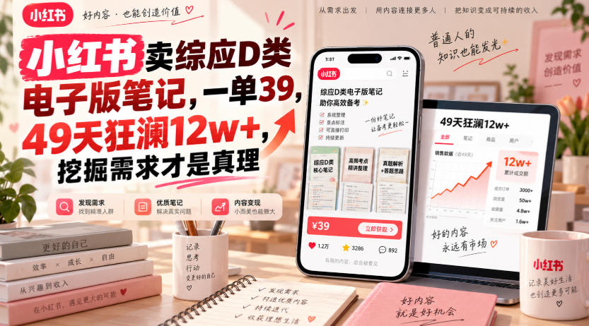 小红书卖综应D类电子版笔记，一单39，49天狂澜12w+，挖掘需求才是真理网络赚钱,项目资源网,副业资源网,兼职项目,网赚课程-副业赚钱-互联网创业-独家轻创IP大圣网创