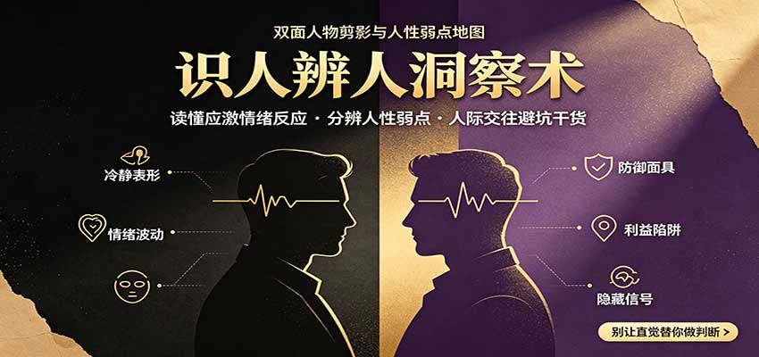 识人辨人终极心法：读懂应激情绪反应，分辨人性弱点，人际交往避坑干货网络赚钱,项目资源网,副业资源网,兼职项目,网赚课程-副业赚钱-互联网创业-独家轻创IP大圣网创