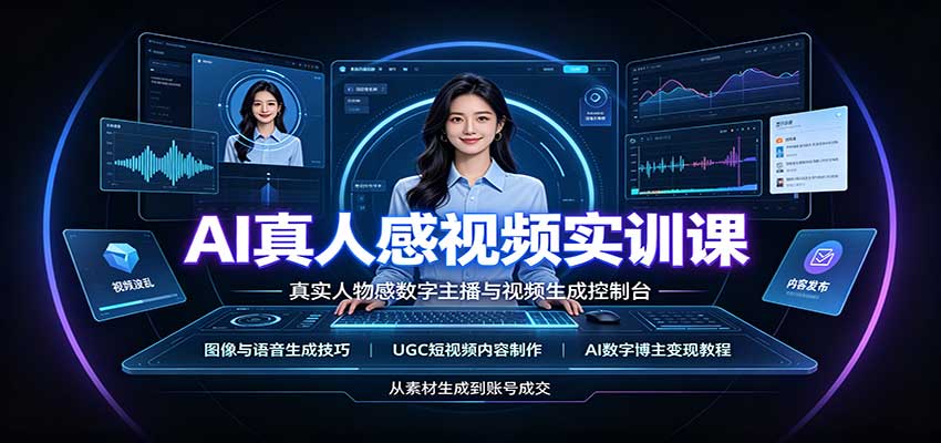 AI真人感视频实训课：图像语音生成，UGC内容制作，AI数字博主变现教程网络赚钱,项目资源网,副业资源网,兼职项目,网赚课程-副业赚钱-互联网创业-独家轻创IP大圣网创