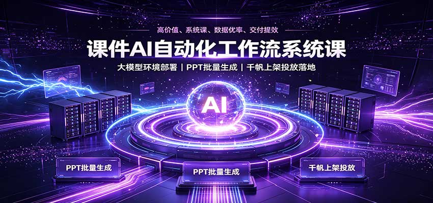 课件AI自动化工作流系统课：大模型环境部署，PPT批量生成，千帆上架投放落地网络赚钱,项目资源网,副业资源网,兼职项目,网赚课程-副业赚钱-互联网创业-独家轻创IP大圣网创
