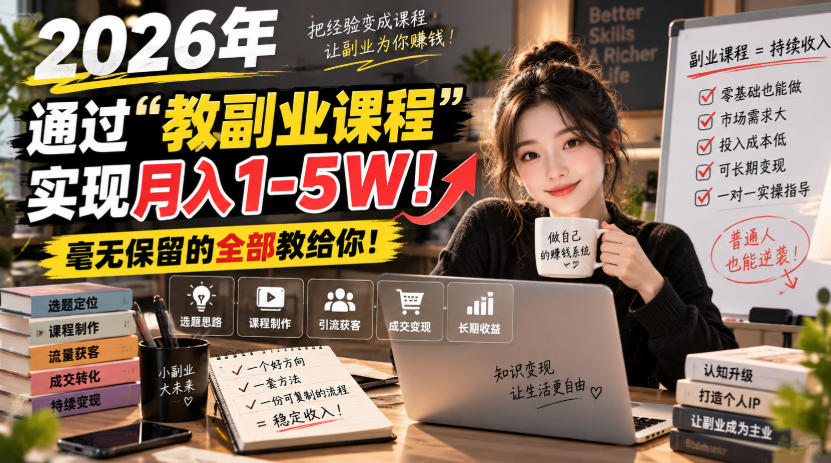 2026年通过“教副业课程”实现月入1-5W!毫无保留的全部教给你!【揭秘】网络赚钱,项目资源网,副业资源网,兼职项目,网赚课程-副业赚钱-互联网创业-独家轻创IP大圣网创