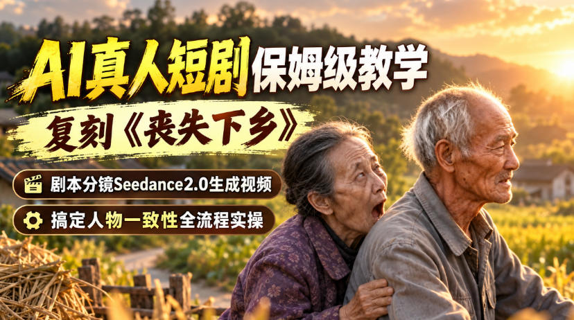 AI真人短剧保姆级教学，复刻《丧失下乡》，剧本分镜Seedance2.0生成视频，搞定人物一致性全流程实操网络赚钱,项目资源网,副业资源网,兼职项目,网赚课程-副业赚钱-互联网创业-独家轻创IP大圣网创