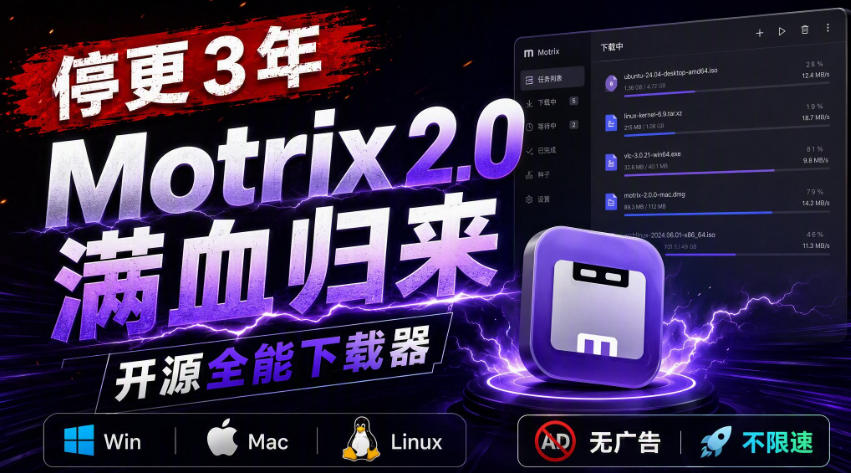 停更3年,Motrix 2.0满血归来:开源全能下载器,Win/Mac/Linux通吃,无广告不限速网络赚钱,项目资源网,副业资源网,兼职项目,网赚课程-副业赚钱-互联网创业-独家轻创IP大圣网创