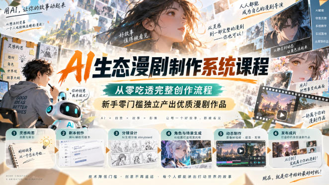 AI生态漫剧制作系统课程，从零吃透完整创作流程，新手零门槛独立产出优质漫剧作品网络赚钱,项目资源网,副业资源网,兼职项目,网赚课程-副业赚钱-互联网创业-独家轻创IP大圣网创
