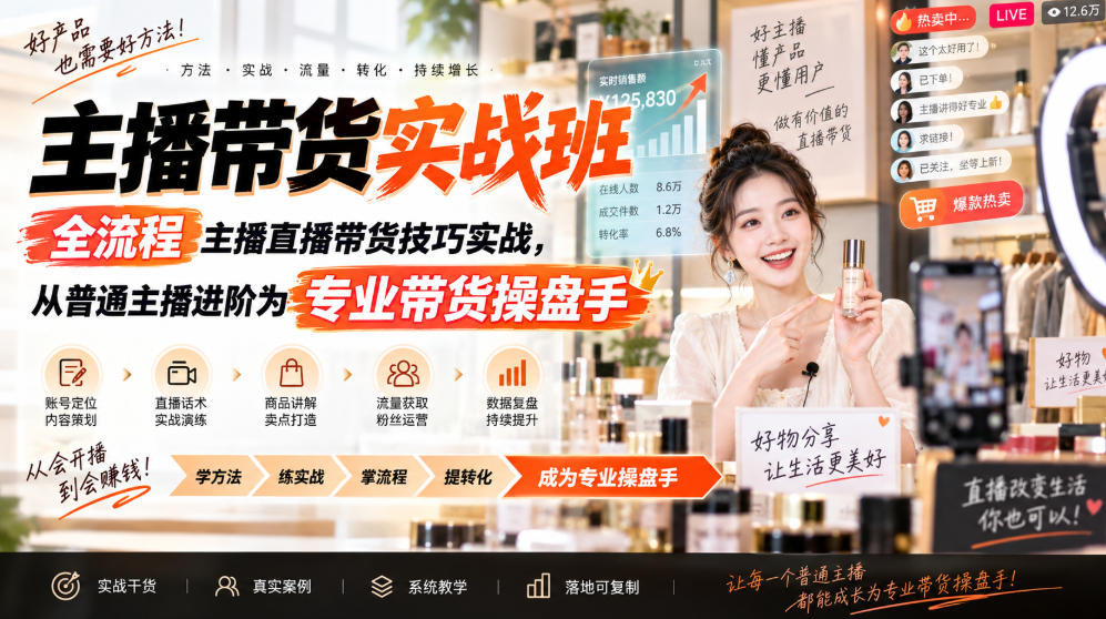 主播带货实战班ZB，全流程主播直播带货技巧实战，从普通主播进阶为专业带货操盘手网络赚钱,项目资源网,副业资源网,兼职项目,网赚课程-副业赚钱-互联网创业-独家轻创IP大圣网创