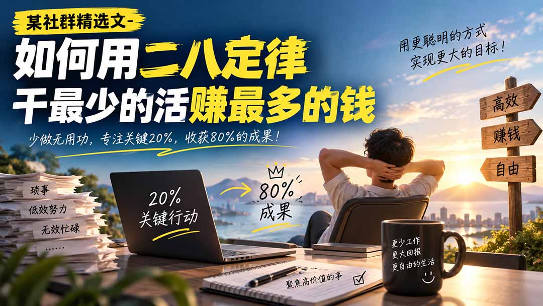 某社群精选文-如何用二八定律干最少的活赚最多的钱网络赚钱,项目资源网,副业资源网,兼职项目,网赚课程-副业赚钱-互联网创业-独家轻创IP大圣网创