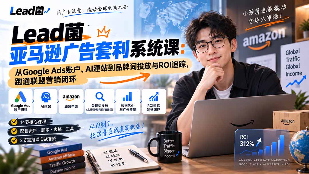 Lead菌亚马逊广告套利系统课：从Google Ads账户、AI建站到品牌词投放与ROI追踪，跑通联盟营销闭环网络赚钱,项目资源网,副业资源网,兼职项目,网赚课程-副业赚钱-互联网创业-独家轻创IP大圣网创
