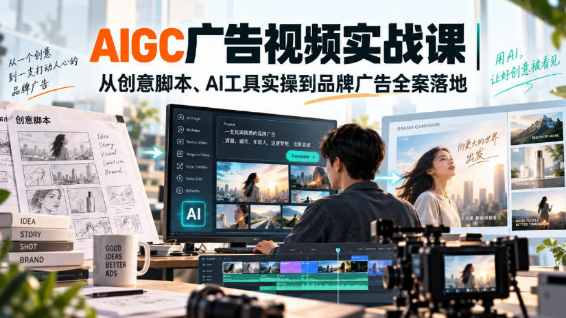AIGC广告视频实战课｜从创意脚本、AI工具实操到品牌广告全案落地网络赚钱,项目资源网,副业资源网,兼职项目,网赚课程-副业赚钱-互联网创业-独家轻创IP大圣网创